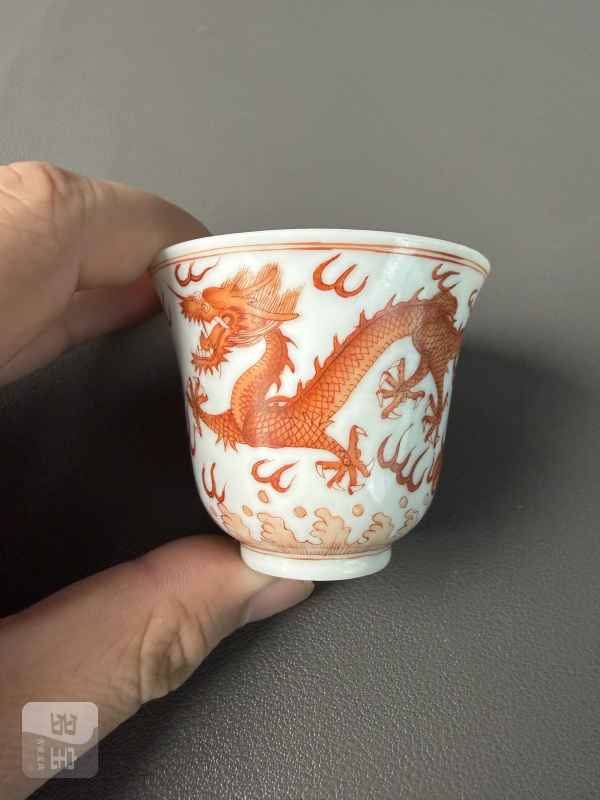 清光绪 矾红龙纹杯一对 - 图3
